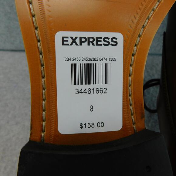 Express Men's Leather Cognac Polished Dress Shoes - Size 8 New - Picture 8 of 9